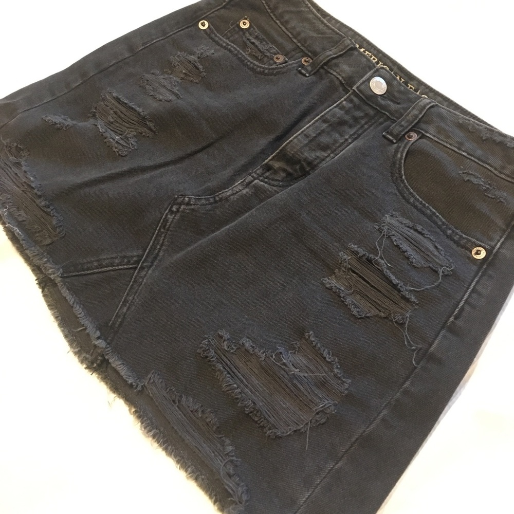 American Eagle Distressed Black Denim Skirt